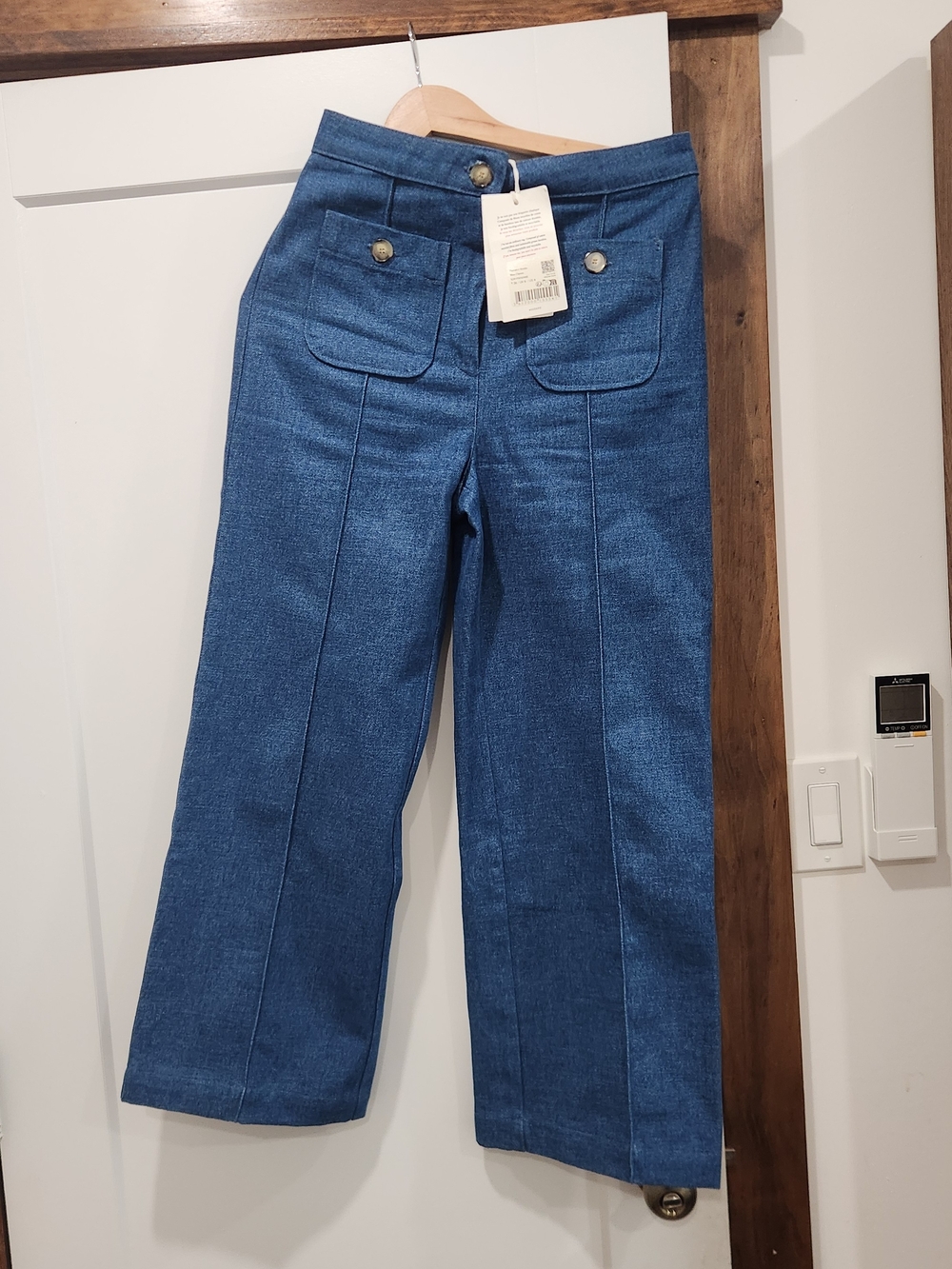 Sezane Bleu Denim High-Rise Straight Jeans - Picture 3 of 4